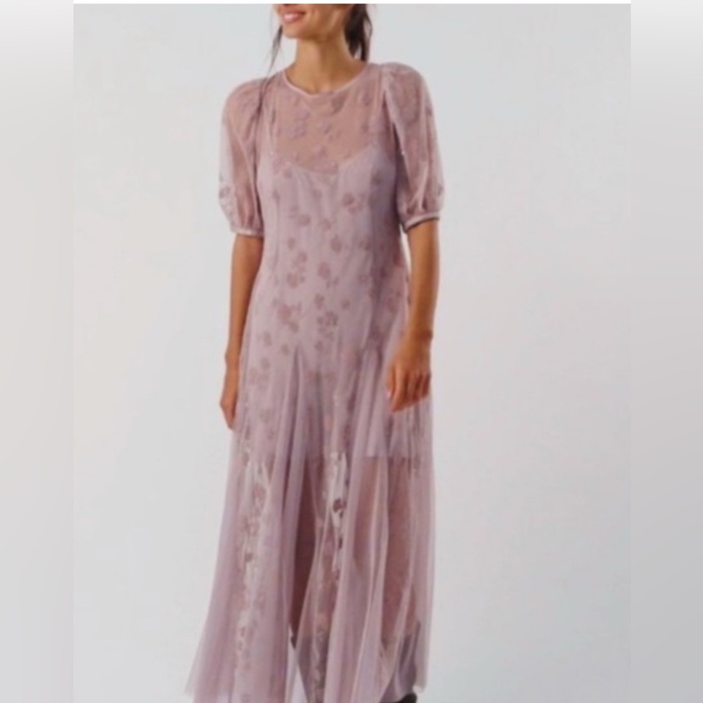 Free People Sheer Floral Maxi Dress in Mauve